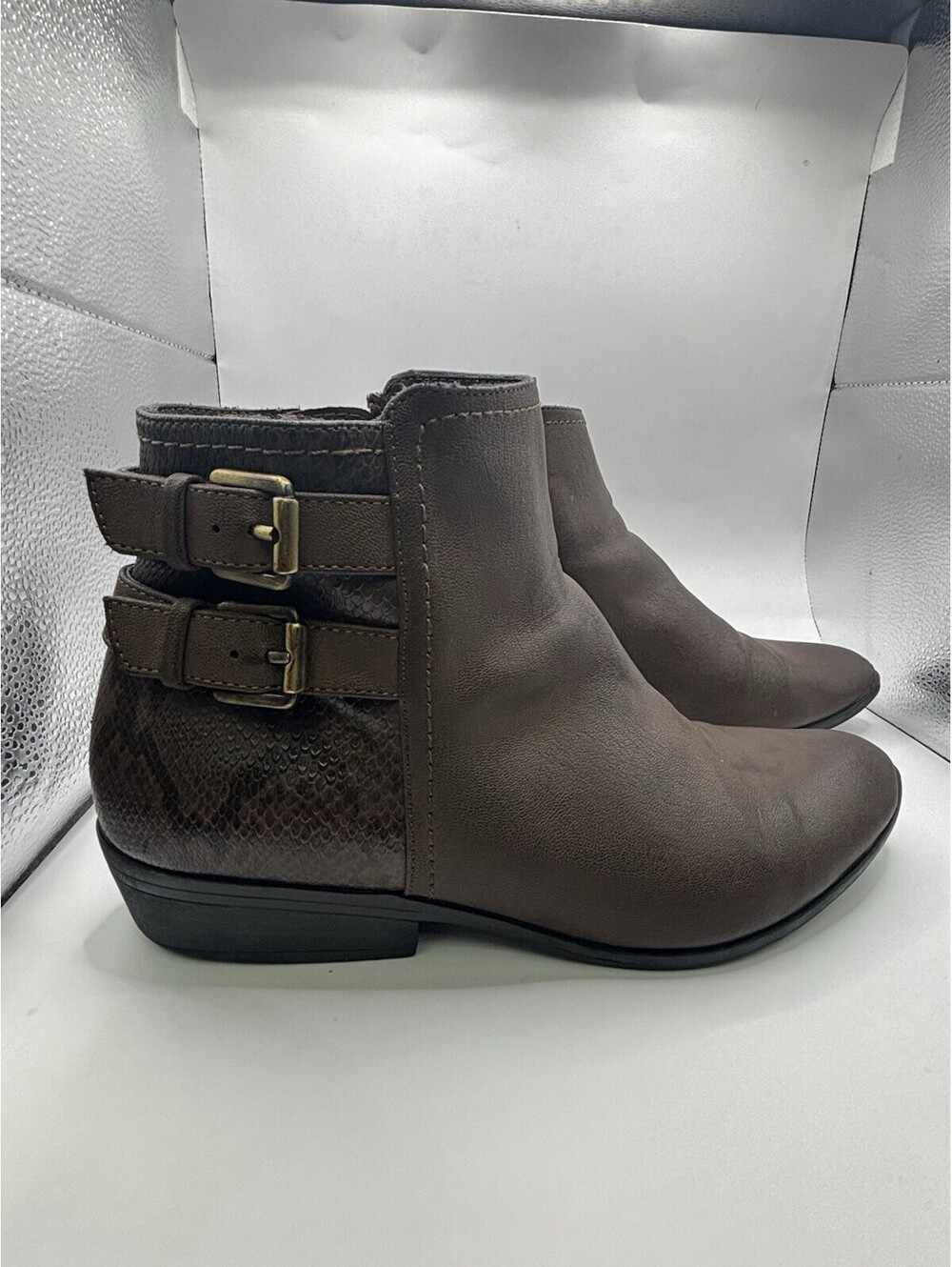 Unisa Women's Brown Leather Ankle Boots with Buckle Detail
